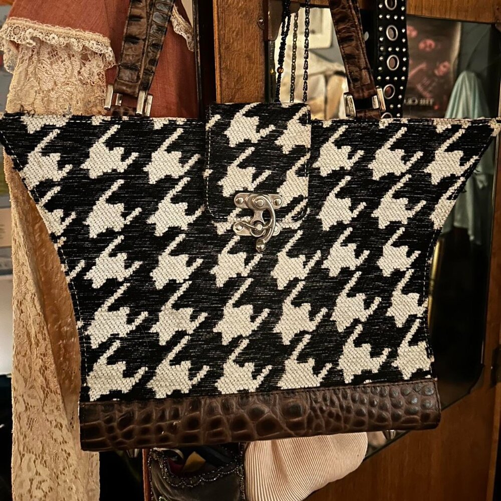 black and white triangular purse